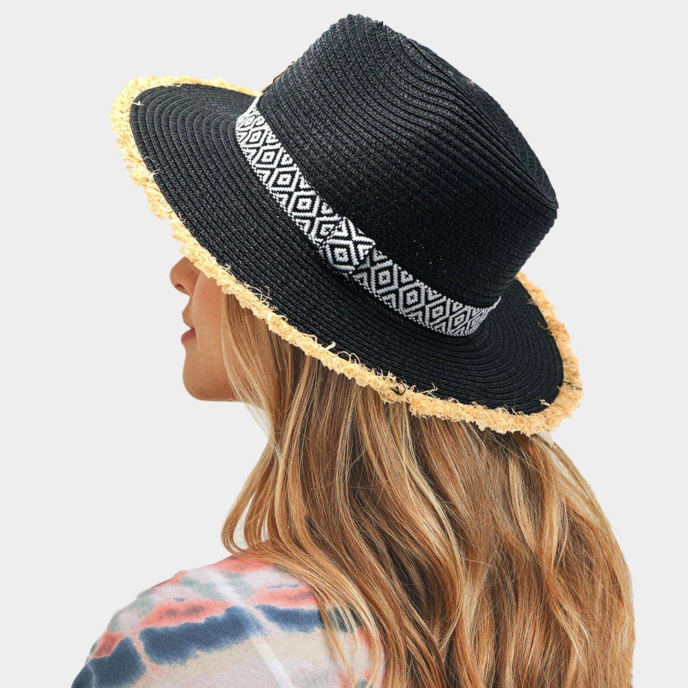 Black Aztec Straw Hat