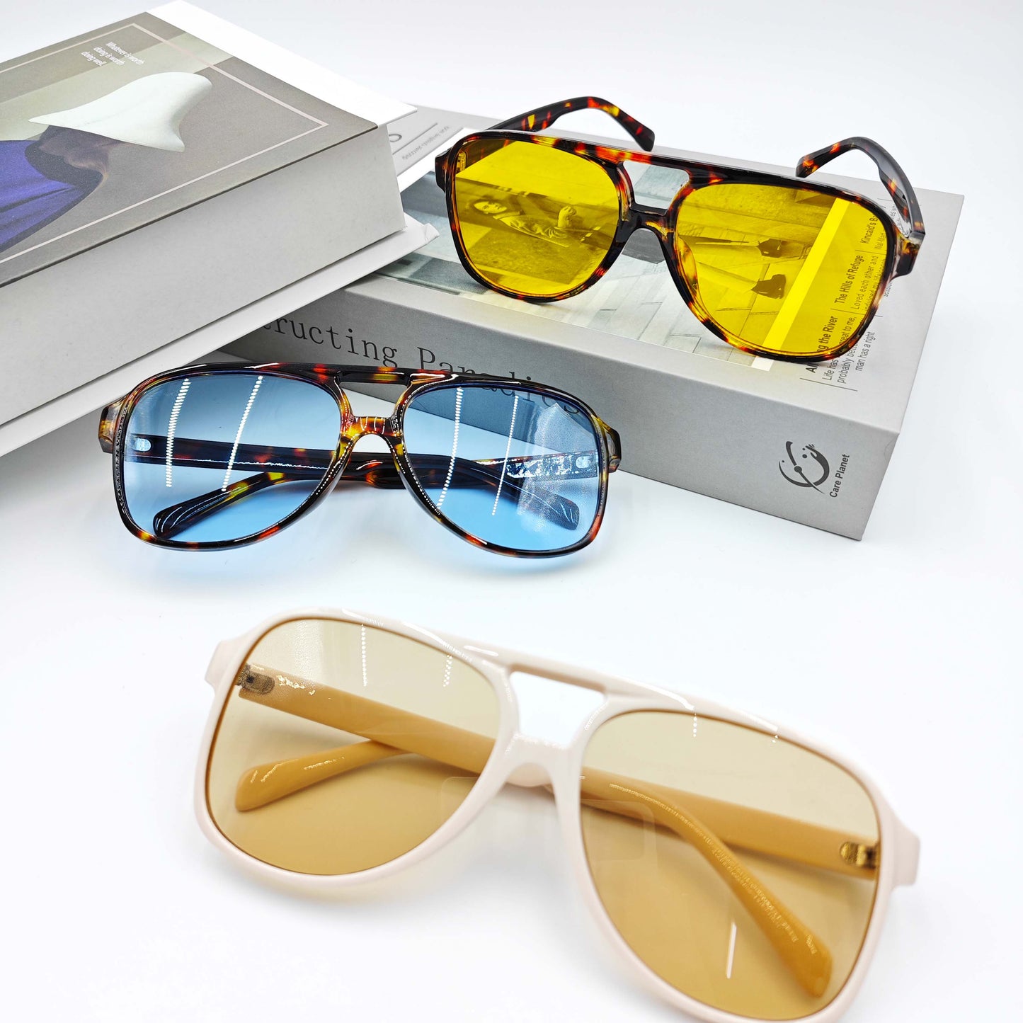 Vintage Double Bridge Aviator Sunglasses_CWASG0113: LIGHTBLACK / (OS) 1