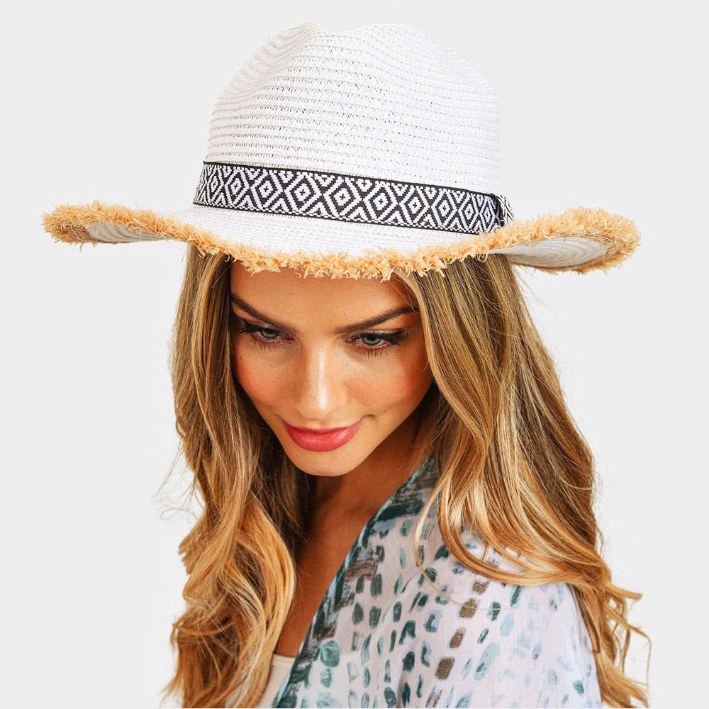 White Aztec Straw Hat