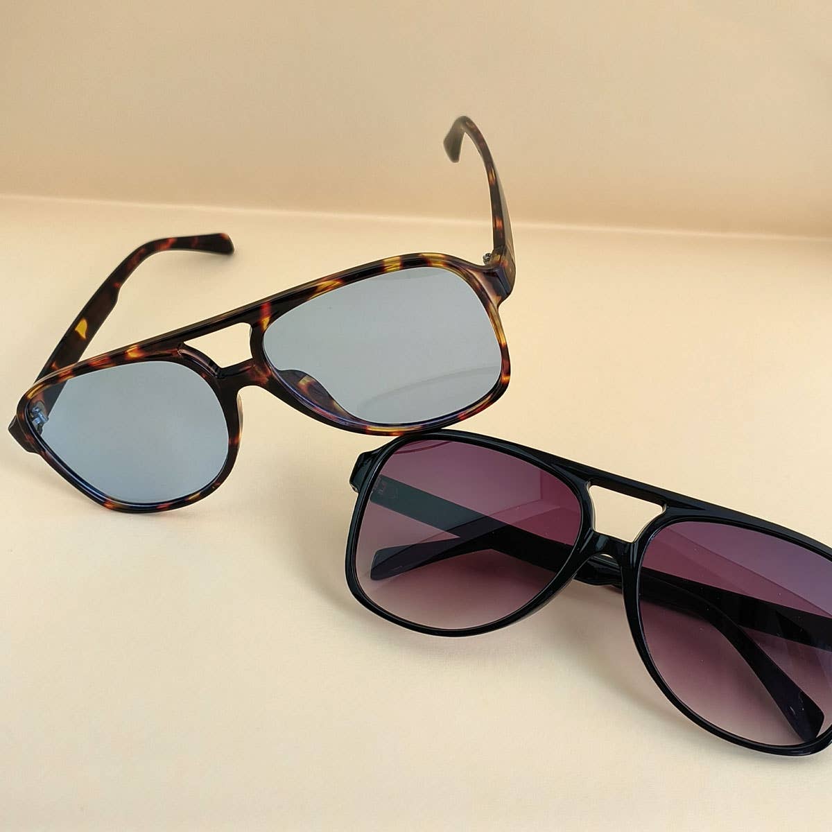Vintage Double Bridge Aviator Sunglasses_CWASG0113: LIGHTBLACK / (OS) 1