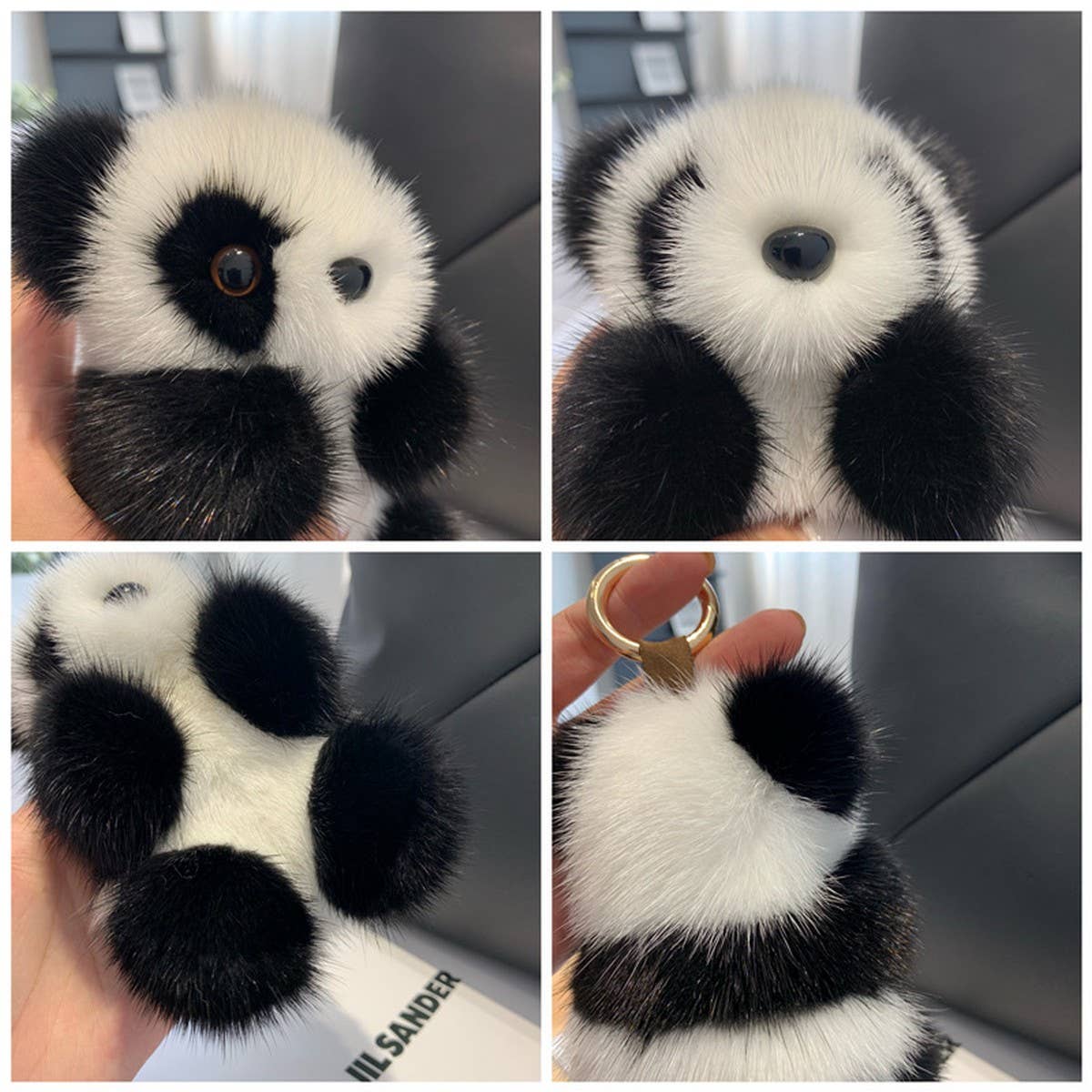 IMITATION MINK FUR RED PANDA CAR KEYCHAIN PENDANT_CWMM2482: Black / (OS) 1