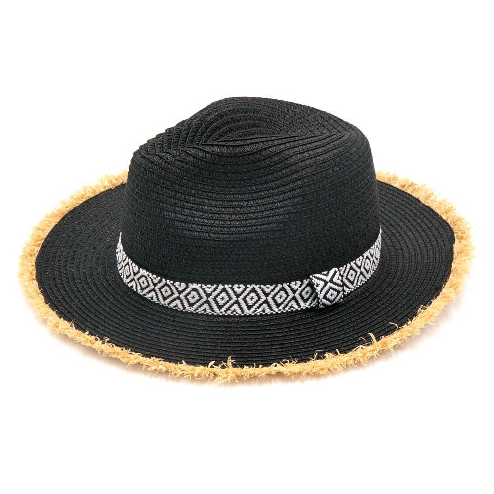 Black Aztec Straw Hat