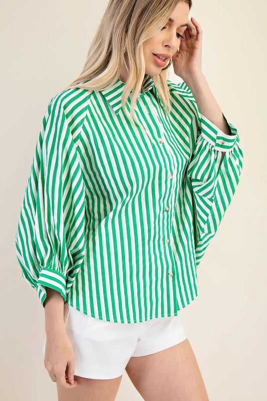 Green Striped Button-Up