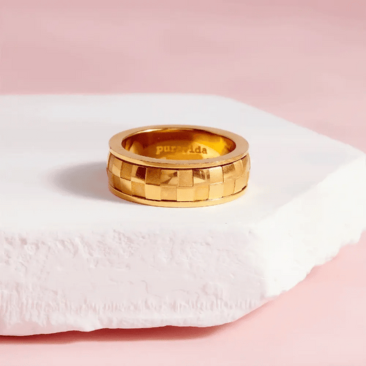 Gold Checkered Fidget Ring