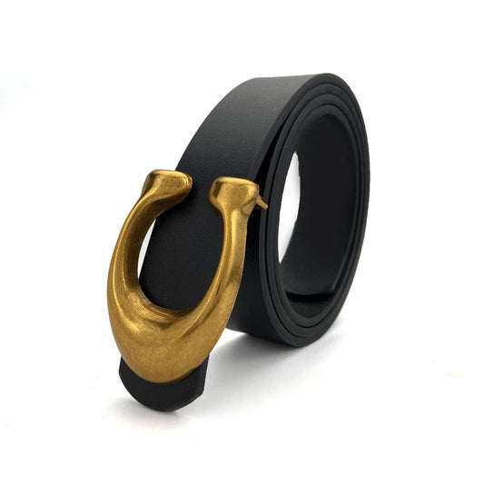 WOMEN FASHION RETRO U-BUCKLE BELT Black / (OS) 1