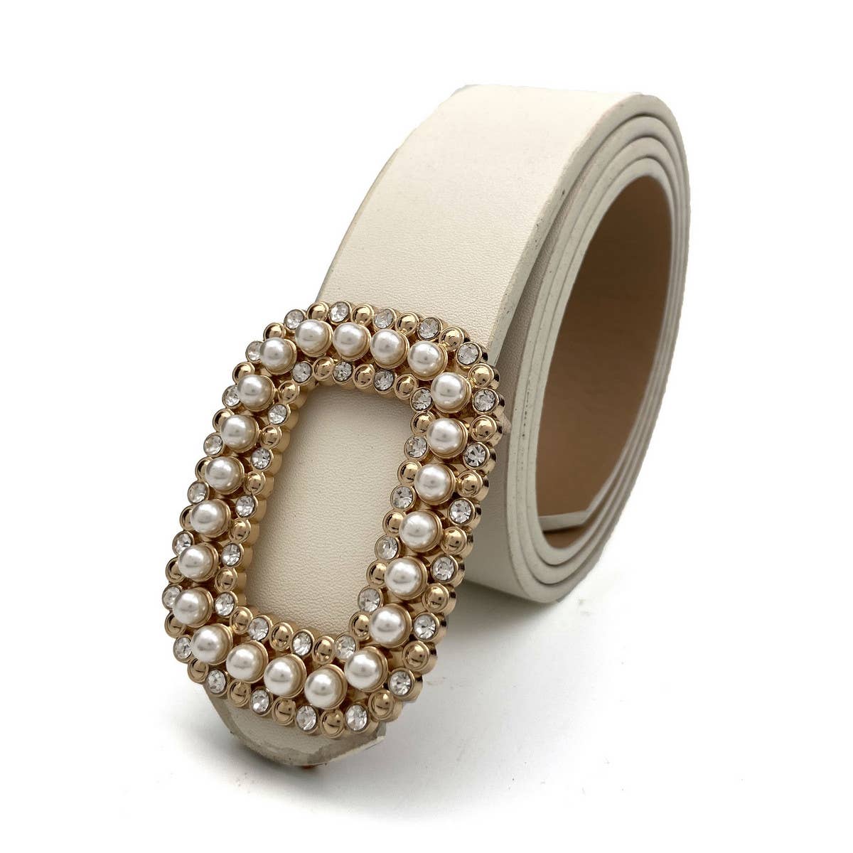 WOMEN ROUND DIAMOND PEARL BUCKLE BELT Black / (OS) 1