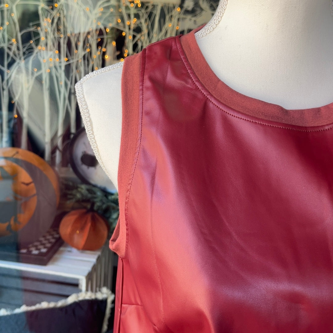 Red Faux Leather Tank