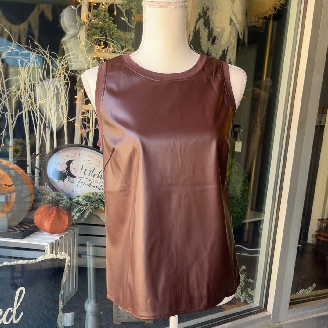 Brown Faux Leather Tank