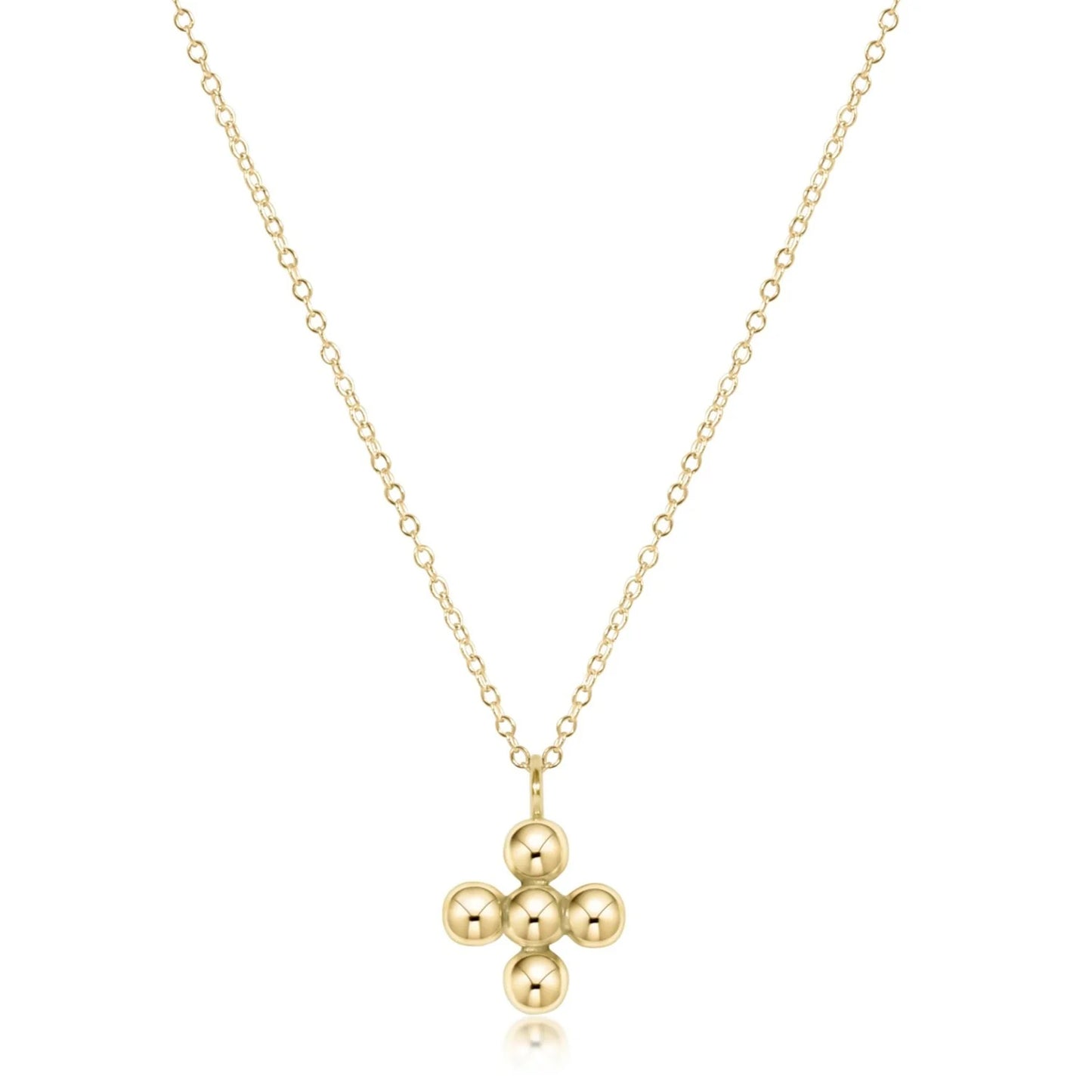 16" Necklace Gold - Classic Beaded Signature Cross gold Charm - 4mm Bead Gold