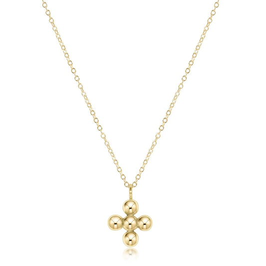 16" Necklace Gold - Classic Beaded Signature Cross gold Charm - 4mm Bead Gold