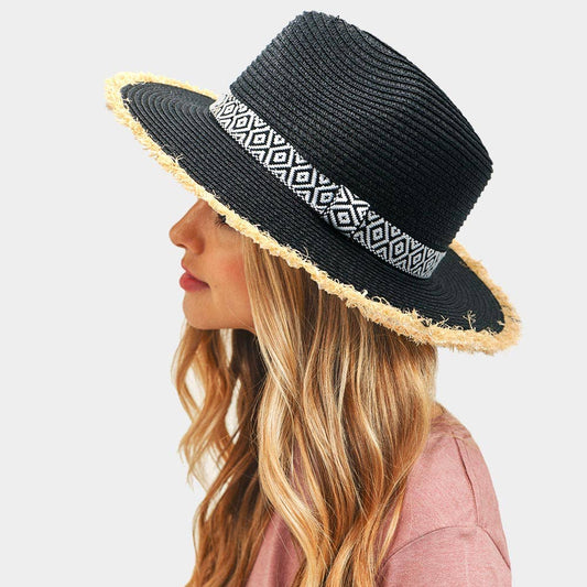 Black Aztec Straw Hat