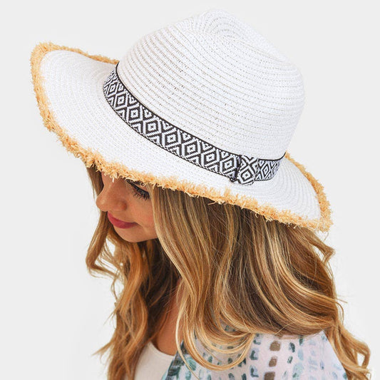 White Aztec Straw Hat