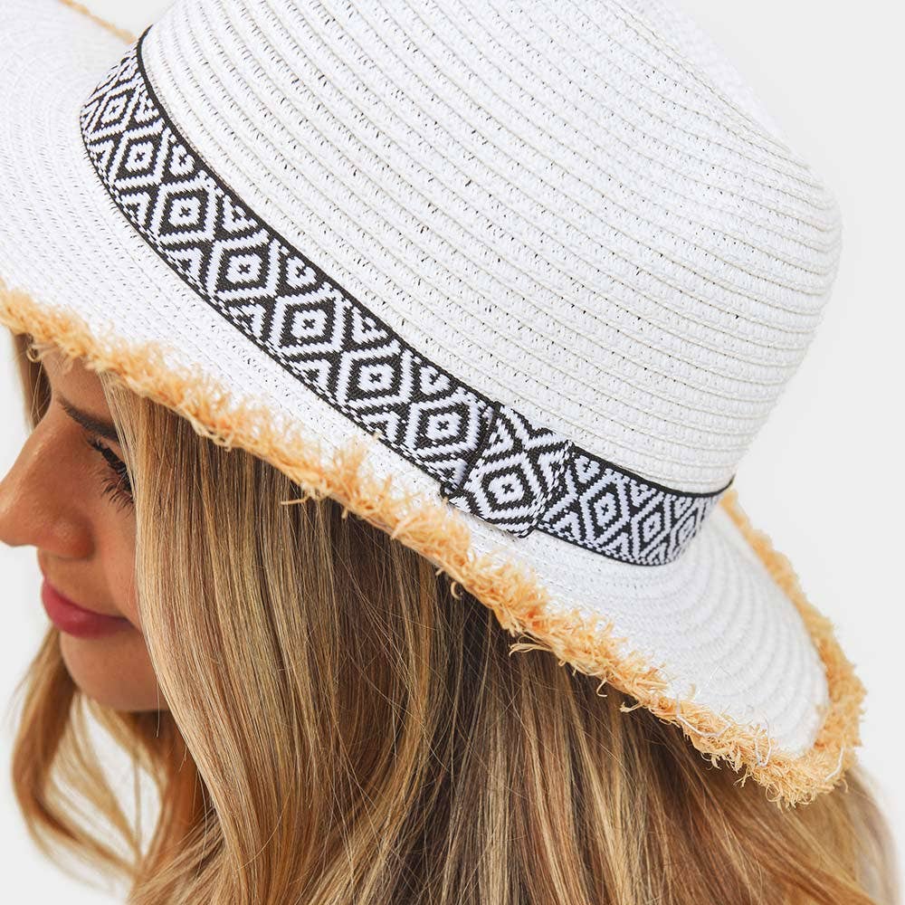 White Aztec Straw Hat
