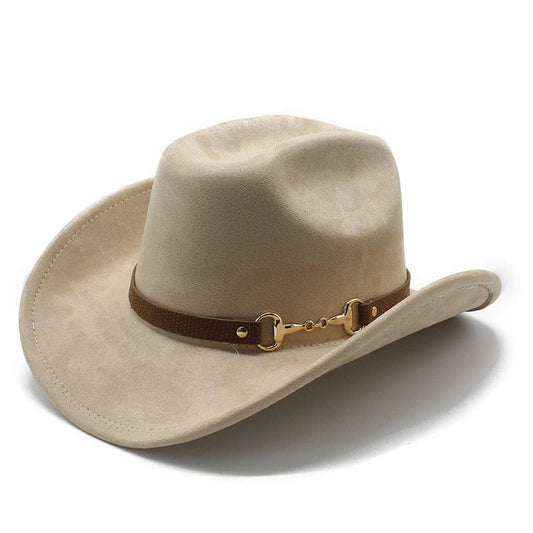 Vintage Cowboy Hat Felt Jazz Hat with Belt Decor_CWAH2509: CAMEL / (OS) 1
